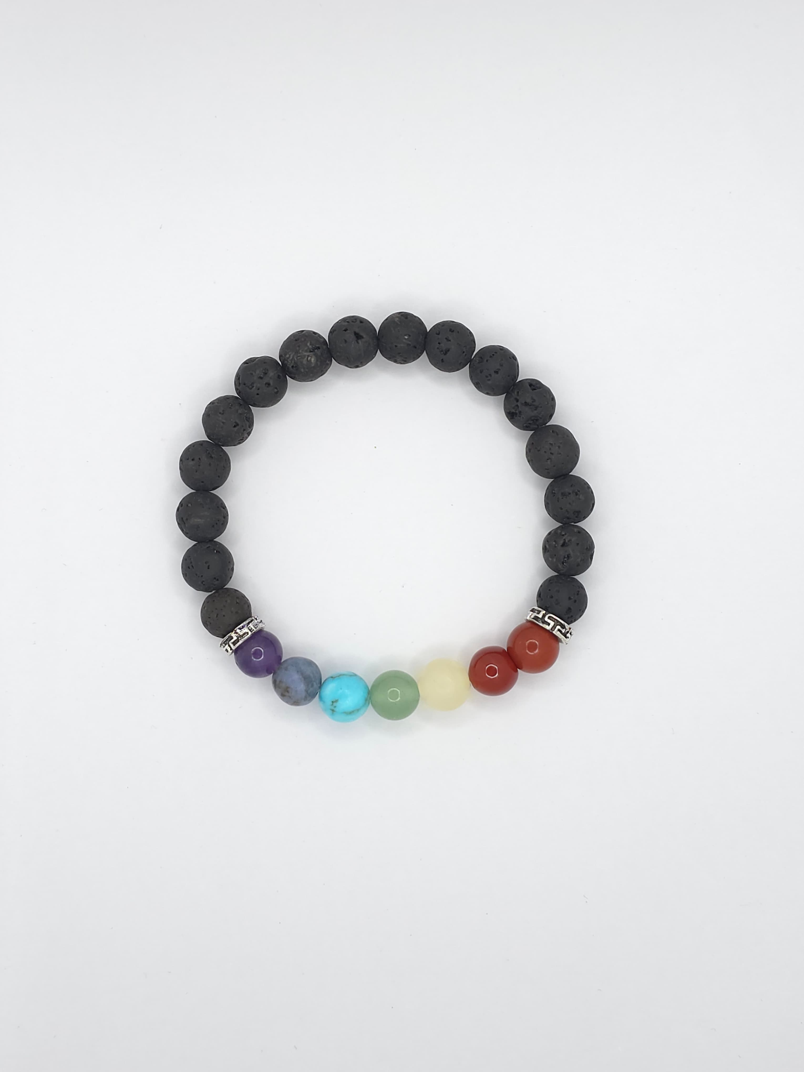 7 Chakra Healing Bracelet with seven coloured natural stone beads