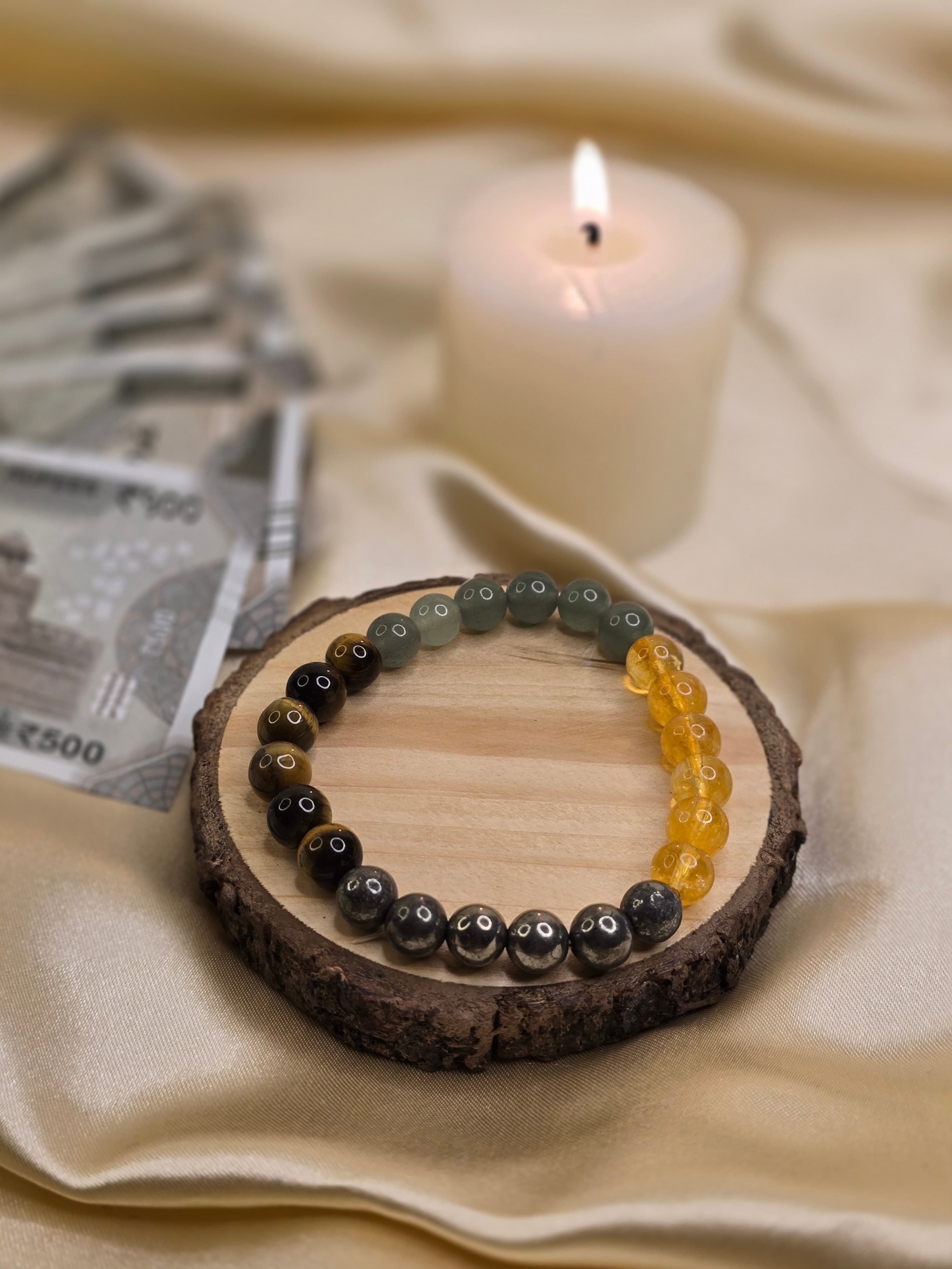 Pyrite bracelet with metallic gold beads